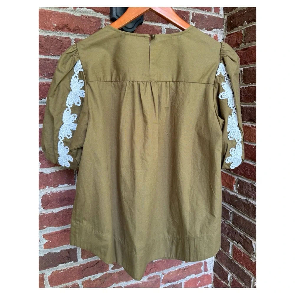 NWOT Anthropologie Appliqué Top in Olive  Size Medium_7